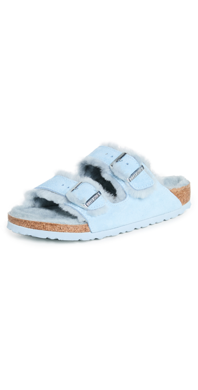 Shop Birkenstock Arizona Shearling Sandals In Light Blue/light Blue