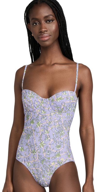 Shop Tory Burch Printed Underwire One Piece Swimsuit In Lilac Garden Medallion