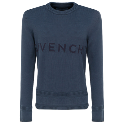 Shop Givenchy Men's Crew Neck Neckline Jumper Sweater Pullover  4g In Blue