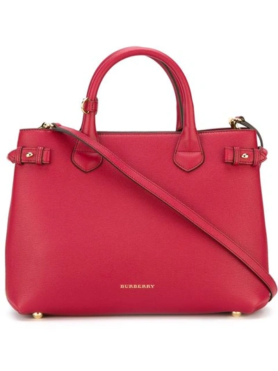 Burberry Banner Medium House Check & Derby Leather Tote Bag, Russet Red In Cinnamon Red
