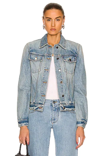 Shop Amiri Strong Shoulder Trucker Jacket In Clay Blue