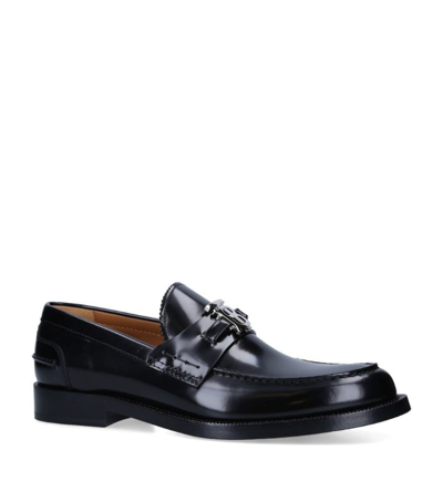 Shop Burberry Leather Tb Monogram Loafers In Black