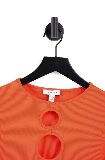 Shop Topshop Rib Circular Cutout Long Sleeve Bodysuit In Orange