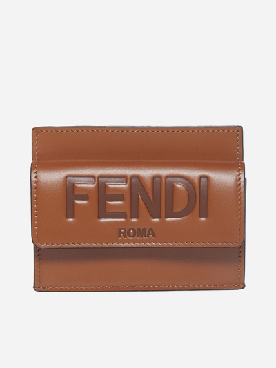 Shop Fendi Logo Leather Card Holder