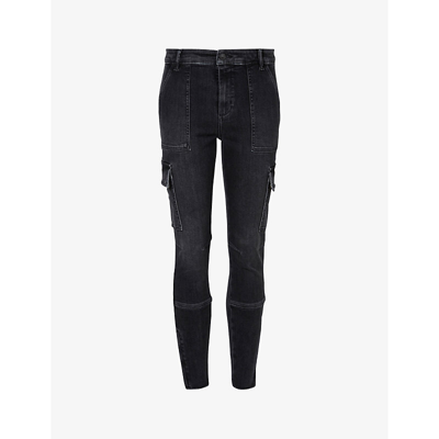 Shop Allsaints Women's Washed Black Duran Cargo Skinny-leg Stretch-denim Jeans
