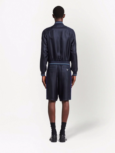 Shop Prada Logo-print Silk Bomber Jacket In Blue