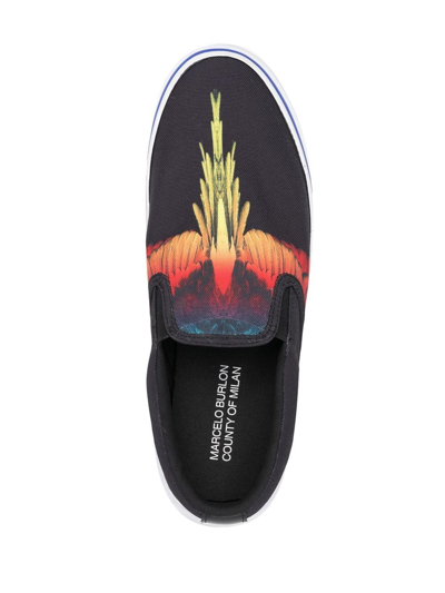 Shop Marcelo Burlon County Of Milan Wings-print Slip-on Sneakers In Black