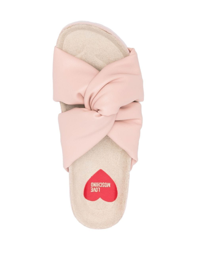 Shop Love Moschino Knot-detail Slides In Rosa