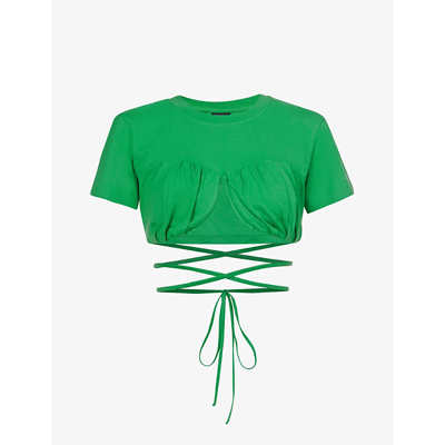 Shop Jacquemus Le T-shirt Baci Cropped Organic-cotton Top In Green