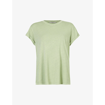 Shop Allsaints Womens Pale Green Anna Crewneck Cotton T-shirt 12