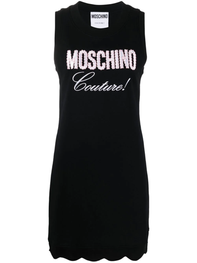Shop Moschino Embroidered-logo Sleeveless Dress In Schwarz