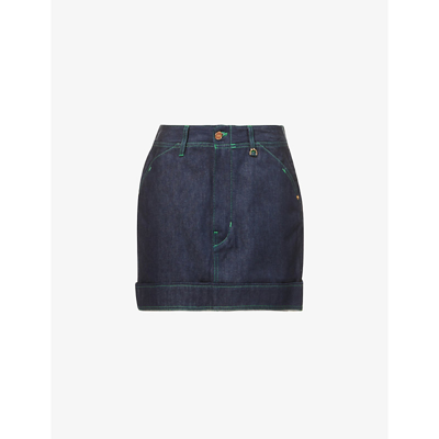 Shop Jacquemus La Jupe De Nimes Organic-denim Mini Skirt In Navy