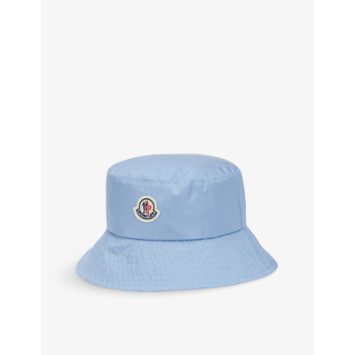 Shop Moncler Logo-patch Woven Bucket Hat In Light Blue