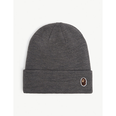 Shop A Bathing Ape Logo-embroidered Wool-blend Beanie Hat In Grey