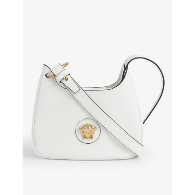 Shop Versace La Medusa Small Leather Shoulder Bag In White Gold