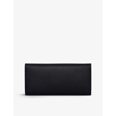 Shop Smythson Women's Black Slim Coat Cross-grain Leather Wallet
