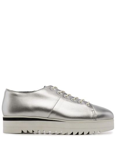 Shop Onitsuka Tiger Metallic Leather Lace-up Shoes In Silver