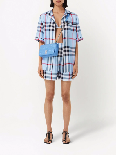 Shop Burberry Check-print Pajama Shirt In Blue