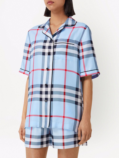 Shop Burberry Check-print Pajama Shirt In Blue