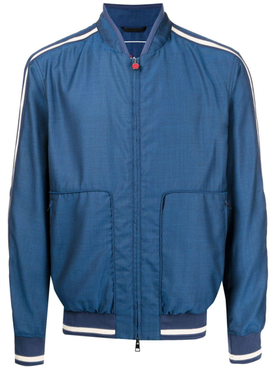 Shop Kiton Stripe-trim Bomber Jacket In Blau