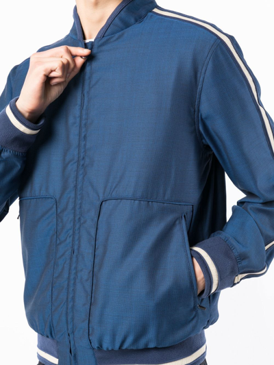 Shop Kiton Stripe-trim Bomber Jacket In Blau