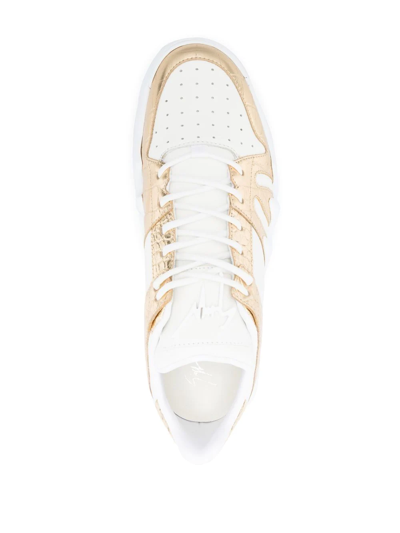 Shop Giuseppe Zanotti Metallic-effect Lace-up Sneakers In White