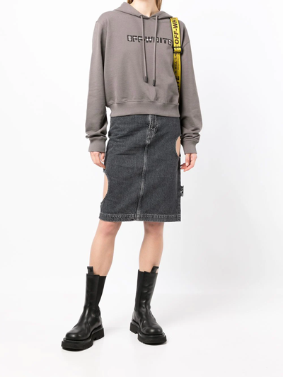 Off-white Logo-print Embellished Cropped Hoodie In Grey