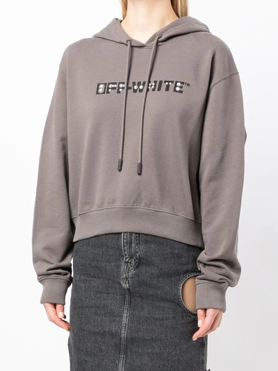 Shop Off-white Rhinestone-embellished Logo Hoodie In Grey