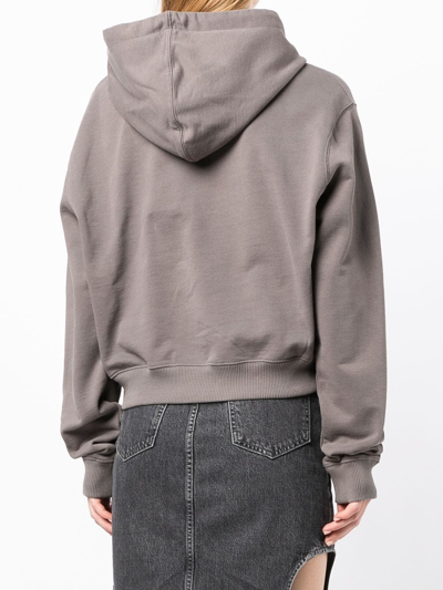 Off-white Logo-print Embellished Cropped Hoodie In Grey