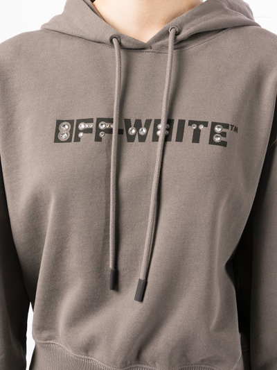 Off-white Logo-print Embellished Cropped Hoodie In Grey