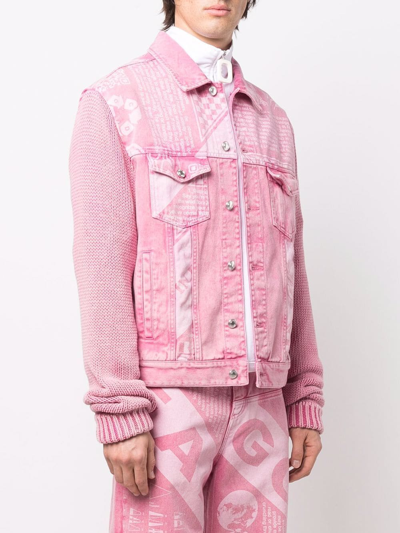 Shop Gcds Slogan Button-down Denim Jacket In Pink