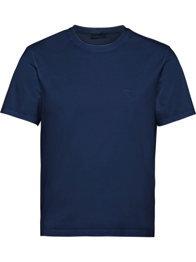 Shop Prada Logo-embroidered Cotton T-shirt In Blue