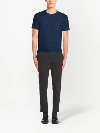 Shop Prada Logo-embroidered Cotton T-shirt In Blue