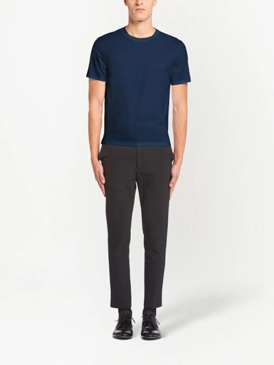 Prada Logo-embroidered Crew-neck T-shirt In Blue