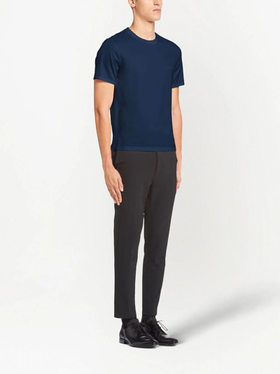 Prada Logo-embroidered Crew-neck T-shirt In Blue