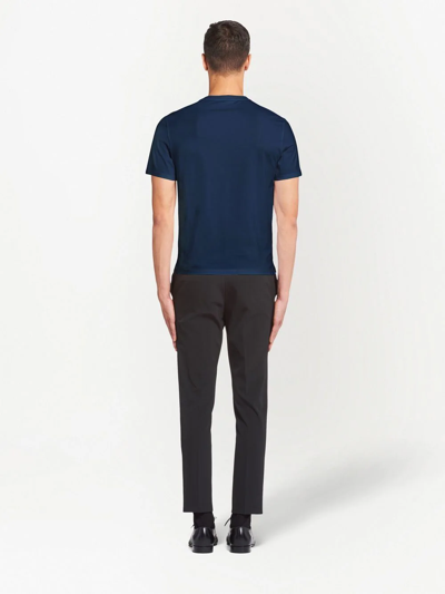 Prada Logo-embroidered Crew-neck T-shirt In Blue