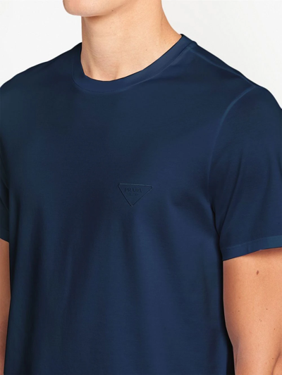 Prada Logo-embroidered Crew-neck T-shirt In Blue