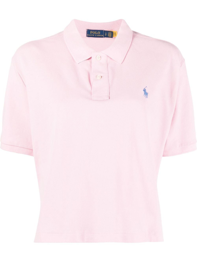 Shop Polo Ralph Lauren Cropped Short Sleeve Polo Shirt In Rosa