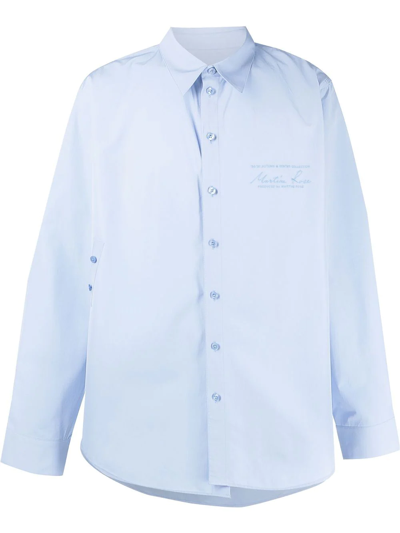 Shop Martine Rose Logo Long Sleeve Buttoned Shirt In Blau