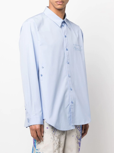 Shop Martine Rose Logo Long Sleeve Buttoned Shirt In Blau
