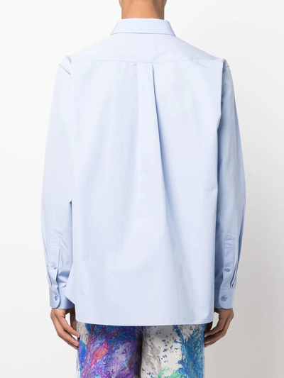 Shop Martine Rose Logo Long Sleeve Buttoned Shirt In Blau