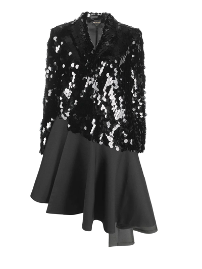 Shop Comme Des Garçons Sequin-embellished Mid-length Coat In Schwarz