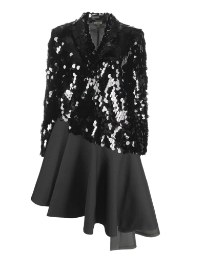 Comme Des Garçons Sequin-embellished Mid-length Coat In Schwarz