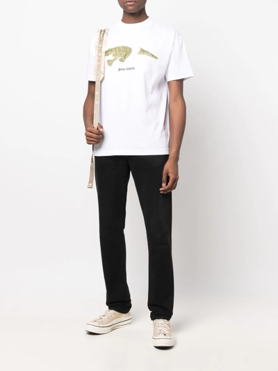 Shop Palm Angels Crocodile-print Cotton T-shirt In Weiss