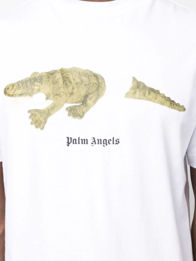 Shop Palm Angels Crocodile-print Cotton T-shirt In Weiss