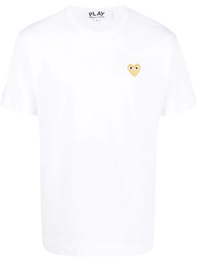 Shop Comme Des Garçons Play Heart-patch Cotton T-shirt In Weiss