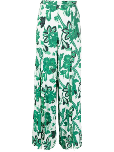 Shop Etro Floral-print Wide-leg Trousers In Grün