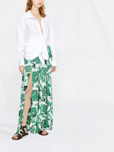 Shop Etro Floral-print Wide-leg Trousers In Grün