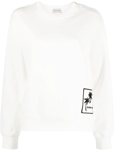 Shop Moncler Palm Tree Embroidered-logo Sweatshirt In White