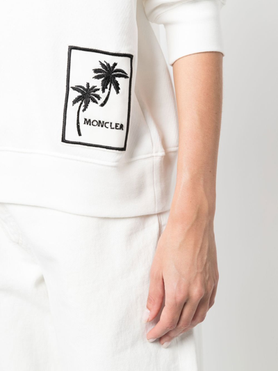 Shop Moncler Palm Tree Embroidered-logo Sweatshirt In White